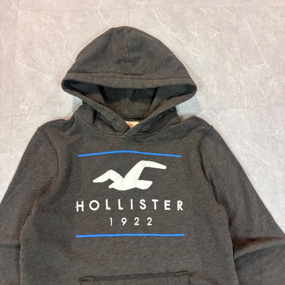Hollister Mens Charcoal Grey Graphic Logo Hoodie Sweatshirt Small 1922 Seagull - Picture 2 of 6